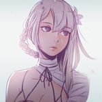  bandages breasts cleavage ilya_kuvshinov_(style) kaine_(nier) koyorin looking_away medium_breasts nier nier_(series) portrait purple_eyes solo watermark web_address white_hair 