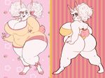  &lt;3 &lt;3_eyes anthro barefoot big_breasts big_butt bikini bow breasts buckteeth butt cleavage clothed clothing female fruit fur hair hair_bow huge_breasts huge_butt lagomorph looking_at_viewer looking_back mammal myan_(artist) necklace overweight pink_eyes rabbit smile solo strawberry swimsuit teeth v_sign white_fur white_hair 