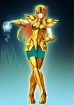  armor armored_boots blonde_hair blue_eyes boots gauntlets gold_cloth highres long_hair looking_at_viewer saint_seiya shoulder_armor smile solo spaulders 