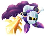  armor blush cape fairyjonke full_body galaxia_(sword) kirby_(series) mask meta_knight no_humans solo sword transparent_background weapon yellow_eyes 