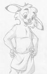  anthro clothed clothing cub front_view greyscale half-dressed jake_cottontail lagomorph male mammal mizzyam monochrome navel pencil_(artwork) rabbit smile solo topless towel traditional_media_(artwork) young 