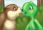  alternate_version_available beaker beaver_(franklin) buckteeth clothed clothing cub digital_media_(artwork) duo eye_contact female franklin franklin_turtle half-dressed kissing male male/female mizzyam reptile scalie shell-less side_view teeth tongue tongue_out topless turtle young 