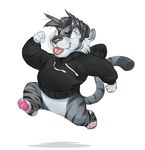  bottomless chibi clothed clothing feline half-dressed hoodie justin legwear male mammal paws socks tiger tongue treats 