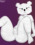  2015 anthro anus bear black_eyes blush butt bzeh clitoris clothing eyelashes female mammal paper presenting presenting_pussy purple_background pussy simple_background smile solo spreading teri the_amazing_world_of_gumball 
