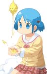  blue_eyes blue_hair commentary cupping_hands dripping english_commentary hair_cubes hair_ornament highres kamakura_(nichijou) mogura_(nichijou) naganohara_mio nichijou nishimura_(prism_engine) school_uniform short_hair short_twintails skirt solo tokisadame_school_uniform twintails 