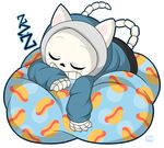  animal_humanoid bed bone cat claws clothing cute feline freeanimalz grin hoodie humanoid male mammal paws sans_(undertale) skeleton sleeping smile solo sound_effects undertale video_games zzz 