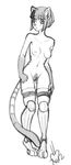  2012 amputee anita_(nightfaux) anthro blush breasts feline fur hair looking_at_viewer low_res mammal monochrome nipples nude prosthetic pubes pussy ryuu1ch1 simple_background sketch small_breasts solo stripes text white_background 
