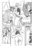  all_fours anthro blush breasts butt clothed clothing comic crossdressing dialogue doggystyle doujinshi duo english_text feline female from_behind fur hair lala male mammal monochrome nipples open_mouth saliva seishun_18kin_kippu4 sex simple_background sweat tears text 