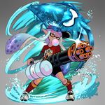  bad_id bad_pixiv_id bike_shorts blue_hair bubble_blowing chewing_gum glint gradient_hair grey_background gun hat heavy_splatling_(splatoon) huge_weapon ink_tank_(splatoon) inkling kraken kraken_(splatoon) lavender_hair multicolored_hair naokado orange_eyes pointy_ears shoes sneakers splatoon_(series) splatoon_1 tentacle_hair tentacles tornado weapon 