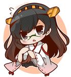  :&lt; alternate_hair_length alternate_hairstyle bare_shoulders black_hair bloom2425 blue_eyes blush chibi commentary detached_sleeves glasses green-framed_eyewear hair_ornament hairband headgear holding holding_hair japanese_clothes kantai_collection kirishima_(kantai_collection) long_hair looking_at_viewer nontraditional_miko open_mouth solo triangle_mouth twitter_username 