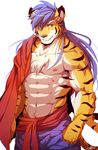  abs biceps chest_tuft clothed clothing feline fur half-dressed male mammal muscular muscular_male nipples pecs rabbity solo tiger tuft 
