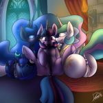  2015 animal_genitalia anus butt clitoris cutie_mark dock dogg duo equine equine_pussy eyes_closed female feral friendship_is_magic hair hi_res hooves horn inside licking long_hair looking_at_viewer mammal multicolored_hair my_little_pony princess_celestia_(mlp) princess_luna_(mlp) purple_eyes pussy sibling sisters smile spread_legs spreading tongue tongue_out twilight_sparkle_(mlp) underhoof unicorn winged_unicorn wings 