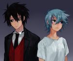  1girl ares_strahl black_hair blue_eyes blue_hair butler itirirenn necktie sen'yuu. short_hair teufel_diabolos 