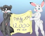  anatomically_correct anatomically_correct_penis anthro balls banner cub digital_media_(artwork) duo english_text erection front_view holding jake_cottontail kiriban lagomorph looking_at_viewer male mammal mitch_(mizzyam) mizzyam naughty_face nude open_mouth penis rabbit raccoon text young 