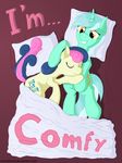  2015 blanket blue_hair bonbon_(mlp) cutie_mark english_text equine female feral friendship_is_magic fur green_fur green_hair hair hi_res horn horse lyra_heartstrings_(mlp) mammal my_little_pony pillow pink_hair poster sleeping stinkehund text unicorn white_hair yellow_fur 