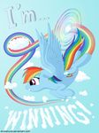  2015 blue_fur cloud cutie_mark english_text equine female feral friendship_is_magic fur hair hi_res horse mammal multicolored_hair my_little_pony pegasus poster rainbow rainbow_dash_(mlp) stinkehund text wings 