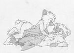  anthro balls barefoot bat cub duo eye_contact fangs greyscale lying mammal mitch_(mizzyam) mizzyam monochrome nude on_back pencil_(artwork) raccoon sachel sheath side_view traditional_media_(artwork) winged_arms wings young 