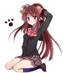  animal_ears brown_hair cat_ears domaro_yui little_busters! long_hair natsume_rin paw_print ponytail red_eyes school_uniform solo 