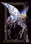  armor armored_boots black_background blonde_hair boots butterfly_wings future_studio_(artist) gauntlets gloves highres male_focus open_mouth papillon_myu saint_seiya solo wings 