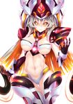  al_bhed_eyes arm_at_side ass_visible_through_thighs bangs between_breasts black_sclera blonde_hair bra breasts cameltoe closed_mouth code_maya cowboy_shot detached_collar detached_sleeves elsword fi-san frown gloves glowing glowing_eyes gradient_eyes hat highres large_breasts long_hair looking_at_viewer mecha_musume midriff multicolored multicolored_eyes multicolored_hair navel necktie orange_hair panties robot shiny shiny_skin short_necktie silver_hair solo spread_fingers thigh_gap transparent_background underboob underwear yellow_eyes 