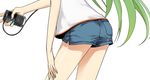  blackberry_ltd couzone green_hair hatsune_miku highres long_hair lower_body nail_polish short_shorts shorts simple_background solo thighs v very_long_hair vocaloid white_background 