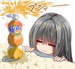  =_= black_hair blush bottle commentary creek_(moon-sky) fanta jitome original pun sexually_suggestive soda_bottle solo wet youjo_(creek_(moon-sky)) 