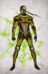  armor cyborg cyrax fezat gloves green_eyes male_focus marker_(medium) mask mechanical_arm mixed_media mortal_kombat robotic_parts solo traditional_media 