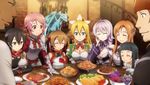  6+girls :_code_register agil armor asuna_(sao) black_eyes black_hair blonde_hair breasts brown_hair cleavage closed_eyes dragon_on_head food game_cg green_eyes indoors klein leafa leafa_(sao:im) lisbeth medium_breasts multiple_girls official_art pina_(sao) pink_hair purple_hair red_eyes shinon_(sao:hf) silica sinon smile strea sword_art_online sword_art_online:_hollow_fragment yui_(sao) 