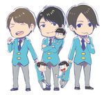  :&gt; bangs black_hair brothers brown_hair clenched_hands closed_eyes cosplay crossed_arms formal fukuyama_jun heart heart_in_mouth index_finger_raised jitome kamiya_hiroshi kichannico male_focus matsuno_choromatsu matsuno_choromatsu_(cosplay) matsuno_ichimatsu matsuno_ichimatsu_(cosplay) matsuno_juushimatsu matsuno_juushimatsu_(cosplay) messy_hair miniboy multiple_boys necktie ono_daisuke osomatsu-kun osomatsu-san real_life seiyuu siblings simple_background suit swept_bangs white_background 