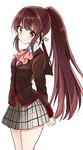  brown_hair domaro_yui highres little_busters! long_hair natsume_rin ponytail red_eyes school_uniform solo standing 