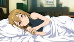  :_code_register bed brown_hair game_cg hair_down hands_clasped indoors looking_at_viewer lying official_art on_side own_hands_together pillow red_eyes silica smile solo sword_art_online sword_art_online:_hollow_fragment 