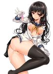  ass asymmetrical_legwear black_hair black_legwear blush breasts commentary_request condom cum cum_in_pussy gloves hair_ribbon harino646 highres isokaze_(kantai_collection) kantai_collection long_hair looking_at_viewer lying medium_breasts messy_hair nipples no_bra no_panties on_side open_clothes open_shirt pleated_skirt red_eyes ribbon school_uniform serafuku shirt single_thighhigh skirt smile solo thighhighs tress_ribbon used_condom white_gloves 