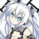  :3 bangs bare_shoulders black_heart blue_eyes blush breasts bright_pupils cleavage crossed_bangs long_hair looking_at_viewer medium_breasts meimu_(infinity) neptune_(series) solo symbol-shaped_pupils white_hair 