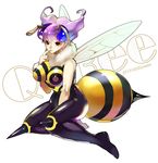  antennae bee_girl breasts head_wings insect_girl large_breasts monster_girl pantyhose purple_eyes purple_hair q-bee short_hair solo spikes sumi_(penon62) vampire_(game) wings 