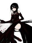  apron ass biomega black_eyes black_hair blood dress elbow_gloves frown gloves highres kae_(artist) kardal_spindal reclining short_hair solo white_background 