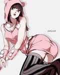  animal_ears ass black_hair fake_animal_ears higashikata_daiya hood jojo_no_kimyou_na_bouken jojolion rena_(renasight) sleeveless solo striped striped_legwear thighhighs vertical-striped_legwear vertical_stripes 