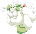  belly bent_over big_belly big_breasts big_butt blush breasts butt female funi fur green_eyes green_fur green_hair hair hi_res huge_butt hyper hyper_butt legendary_pok&eacute;mon looking_at_viewer nintendo obese overweight pok&eacute;mon shaymin simple_background solo thick_thighs video_games white_fur wide_hips 