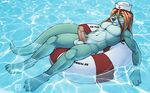  anthro balls floating hi_res horny inner_tube male mammal mustelid nude otter penis pinup pose solo swimming_pool tsaiwolf zip 