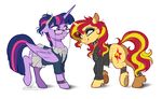  2015 clothing collar dennybutt duo equestria_girls equine eyeshadow eyewear female friendship_is_magic glasses hair horn leather_jacket makeup mammal my_little_pony pencil purple_hair red_hair spiked_collar sunset_shimmer_(eg) twilight_sparkle_(mlp) unicorn winged_unicorn wings 