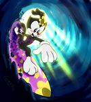  abstract animaniacs backlit black_fur blush clothing dot_warner female flower flower_in_hair fur furnut gloves hi_res mammal partial_nudity perspective plant pussy smile solo surfboard surfing swimsuit warner_brothers water wave wet 