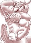  anthro erection feline gideon hi_res horn male mammal muscular penis renshu_(character) scales solo 