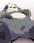  bear bulge chubby leaf male mammal nintendo panda pangoro pok&eacute;mon simple_background solo spread_legs spreading sweat video_games white_background white_monkey 