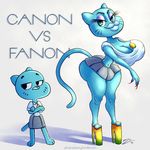  anthro big_breasts blue_fur breasts butt cat cleavage clothed clothing compare duo feline female fur mammal mature_female mother nicole_watterson parent phoenixkenny skirt the_amazing_world_of_gumball 