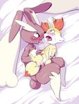  absurd_res ahegao animal_genitalia anthro anthro_on_feral bed bestiality blush canine_pussy cum cum_in_pussy cum_inside duo eye_roll fangs female fennekin feral ganguro_(artist) hi_res interspecies kissing larger_male lopunny male male/female nintendo on_bed open_mouth penis pink_eyes pok&eacute;mon pussy red_eyes saliva saliva_string size_difference smaller_female tears video_games 