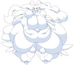  anthro big_breasts blue_eyes blush breasts female funi fur huge_breasts legendary_pok&eacute;mon morbidly_obese nintendo obese overweight pok&eacute;mon reshiram simple_background solo thick_thighs video_games white_fur wide_hips 