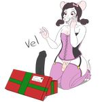  2015 alpha_channel anthro bow brown_hair clothed clothing corset crossdressing dildo dr_zombie fur gift girly hair hi_res kneeling leggings legwear male mammal penis pigtails pink_eyes rat red_eyes rodent sex_toy simple_background smile solo stockings transparent_background vel whiskers white_fur white_sclera 