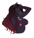  2015 anthro big_breasts breasts bust_(disambiguation) colored colored_hair digital_media_(artwork) draft_horse equine erinkitty female flat friesian hair hi_res horse long_hair luna_mahina mammal mane mature moon nipples pony quarab quarter_horse ra_luna risenangel simple_background solo white_background xrisenangelx 