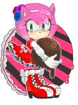  1girl amy_rose anthro black_nose boots candy chocolate clothing dress female flower food footwear furry gloves green_eyes hair headband hedgehog mammal plant sega short_hair solo sonic_(series) sonic_the_hedgehog unknown_artist video_games 
