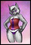  breasts cleavage clothed clothing corset eyewear feline glasses lynx mammal panties short_tail solo tafuri42_(artist) tina_lynx underwear 