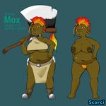  alternare armor axe big_breasts breasts chloe_mox cloth collar feathers freckles goblin hair hi_res humanoid melee_weapon mohawk nude piercing red_hair scorci weapon 